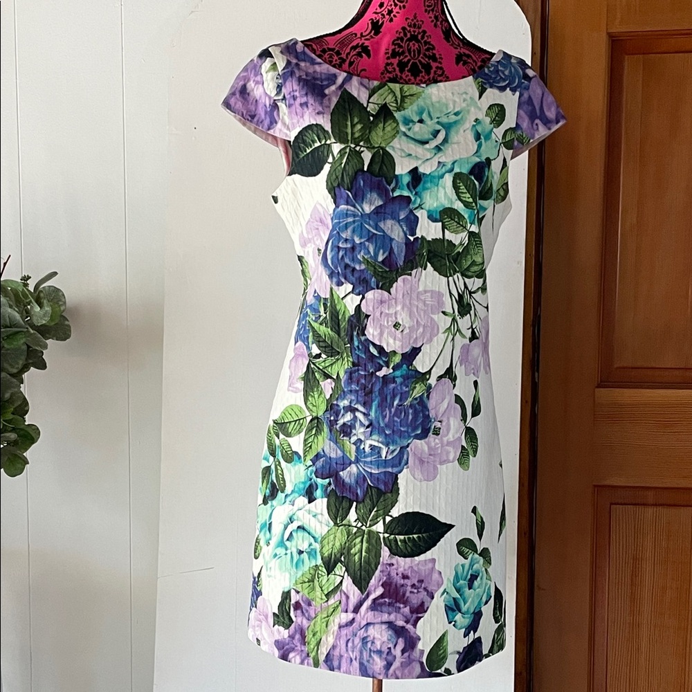 Eliza J Purple and Green Floral Mini Dress